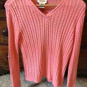 Talbots Cable Knit Sweater, Coral, Size M